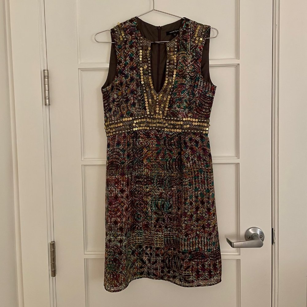 Nanette Lepore BOHO Multi-Print Beaded Sleeveless Dress Size 4
